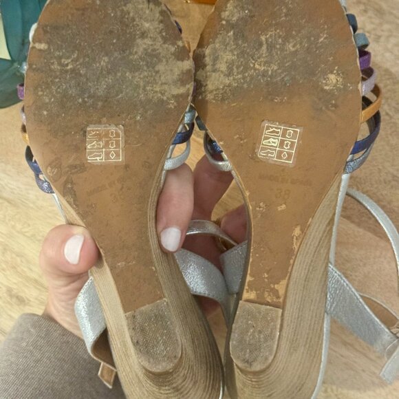 Free People Golden Hour Metallic Wedge Heels – Silver/Blue – Size 38, US 8 - Picture 11 of 11